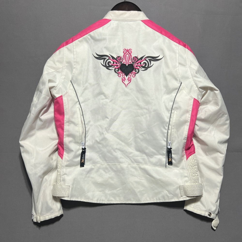 Xelement Womens White Pink Tribal Heart Motorcycle Riding Jacket Size L